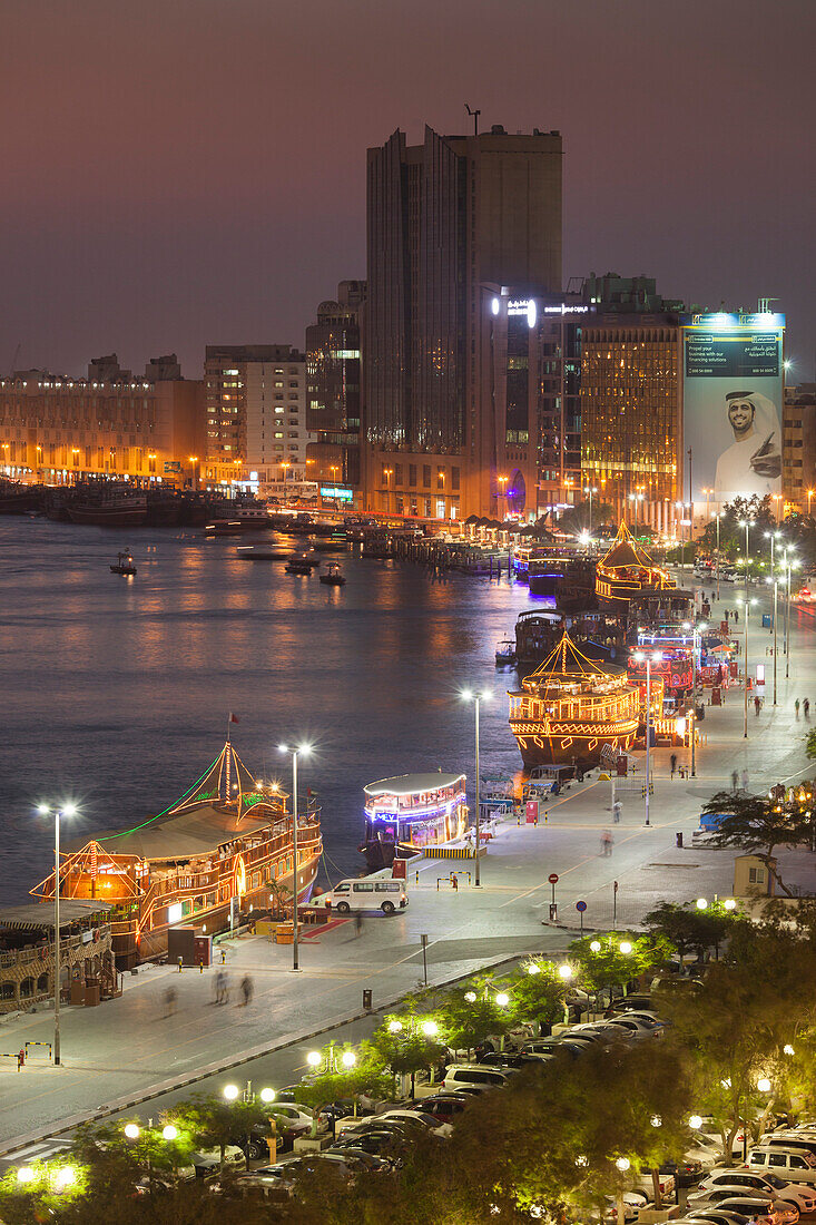 UAE, Dubai, Deira. Elevated view of Dubai Creek