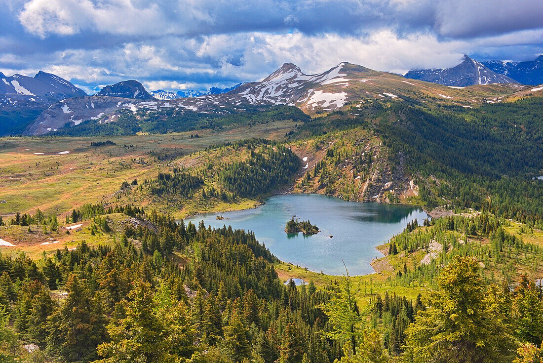 Canada, British Columbia, Rock Isle Lake. Mountain and lake landscape