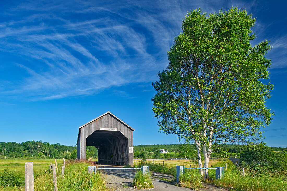 Kanada, New Brunswick, Riverside-Albert. Überdachte Brücke am Sawmill Creek