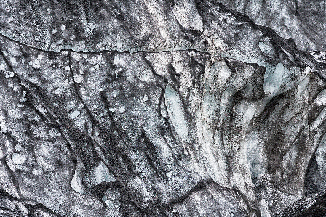 Iceland, abstract ash and ice formation on the Solheimajokull Glacier.
