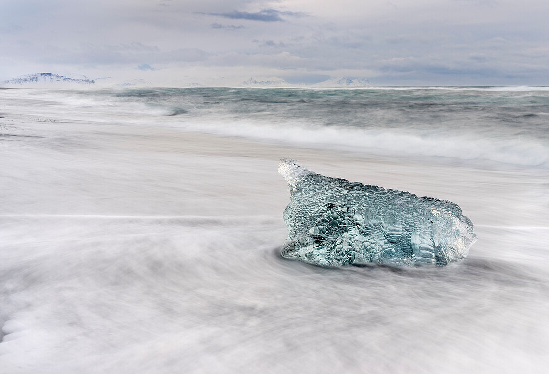 Icebergs on black volcanic beach. Beach of the North Atlantic near the glacial lagoon Jokulsarlon and glacier Breithamerkurjokull in the Vatnajokull National Park. (Large format sizes available)