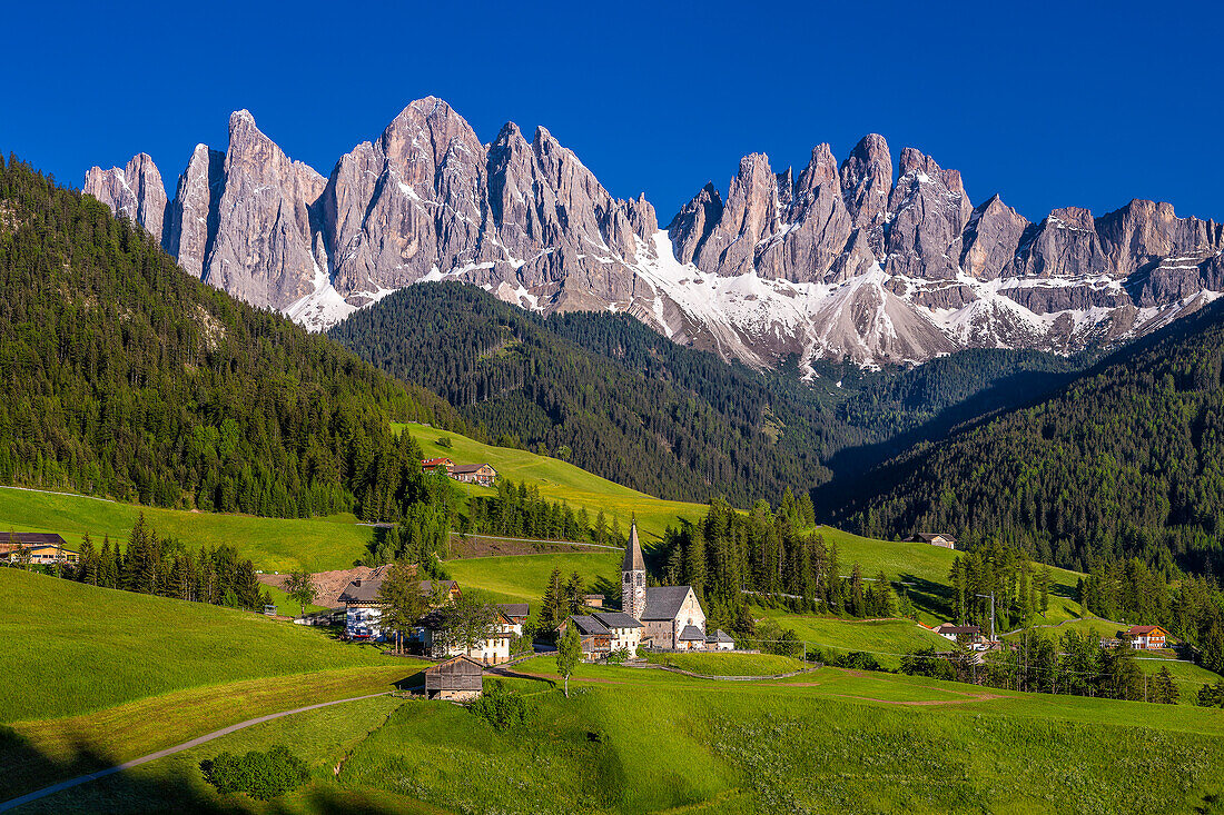 Italy, Dolomites, Val di Funes. Chapel of St. Magdalena in village