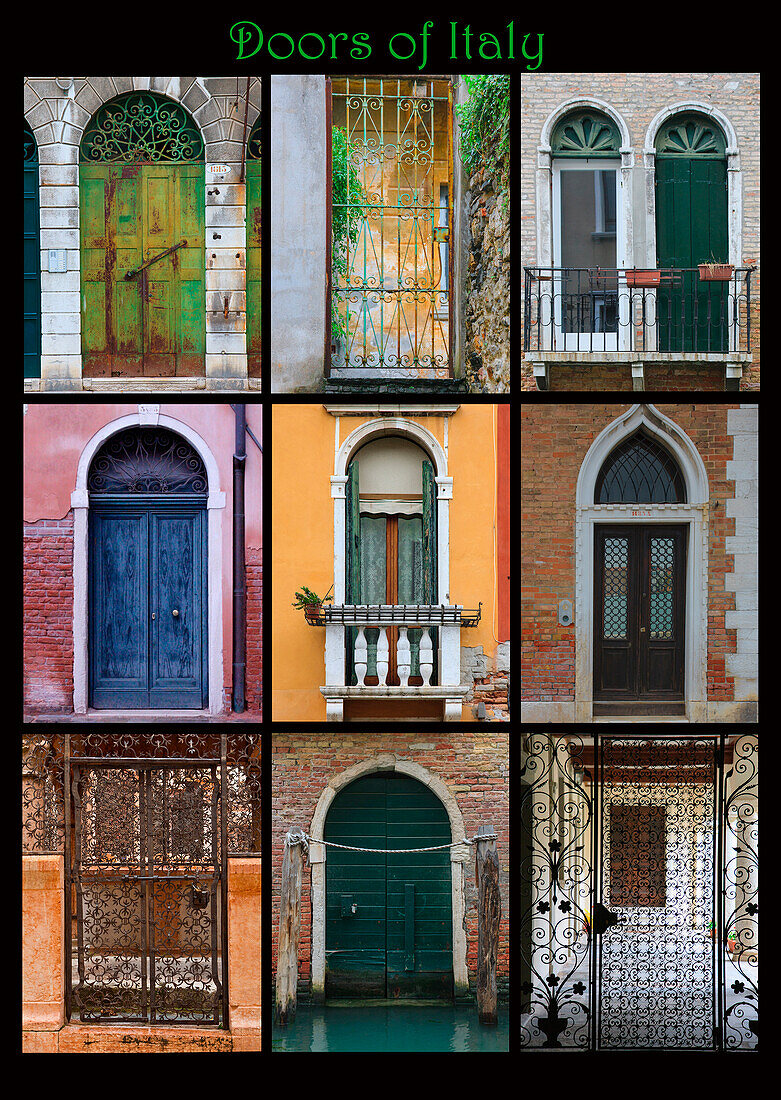 A poster featuring doors found throughout northern Italy