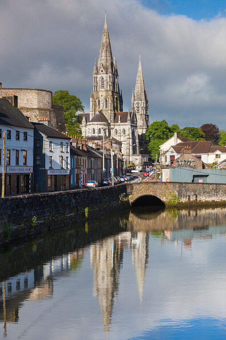 Ireland, County Cork, Cork City, St. Fin Barre's Cathedral, 19th century, from the River Lee, morning