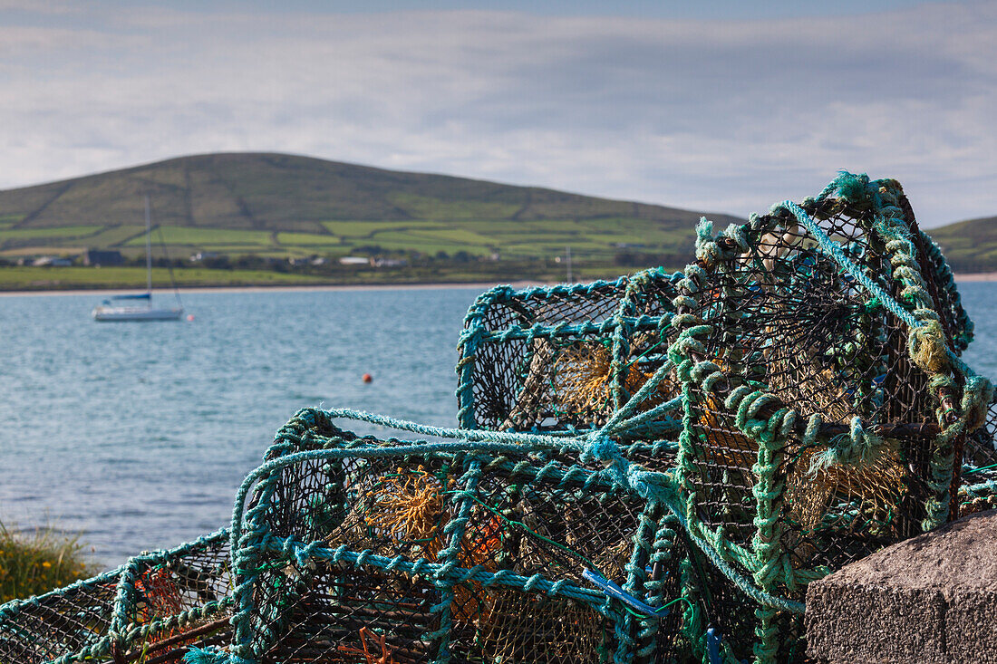 Ireland, County Kerry, Dingle Peninsula, Slea Head Drive, Ventry, Ventry Harbor, lobster pots