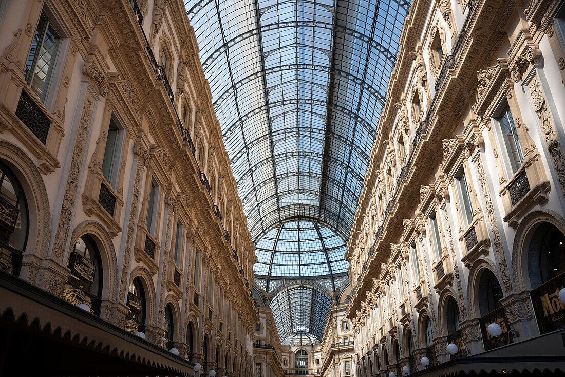 Italy, Lombardy, Milan. Galleria Vittorio Emanuele II, shopping mall completed in 1867 with skylights