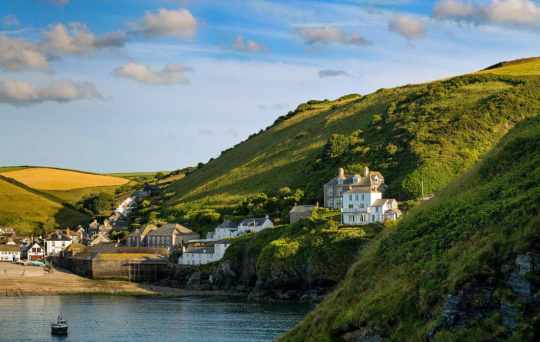 Homes on the hillside above the harbor of Port Isaac, Cornwall, England