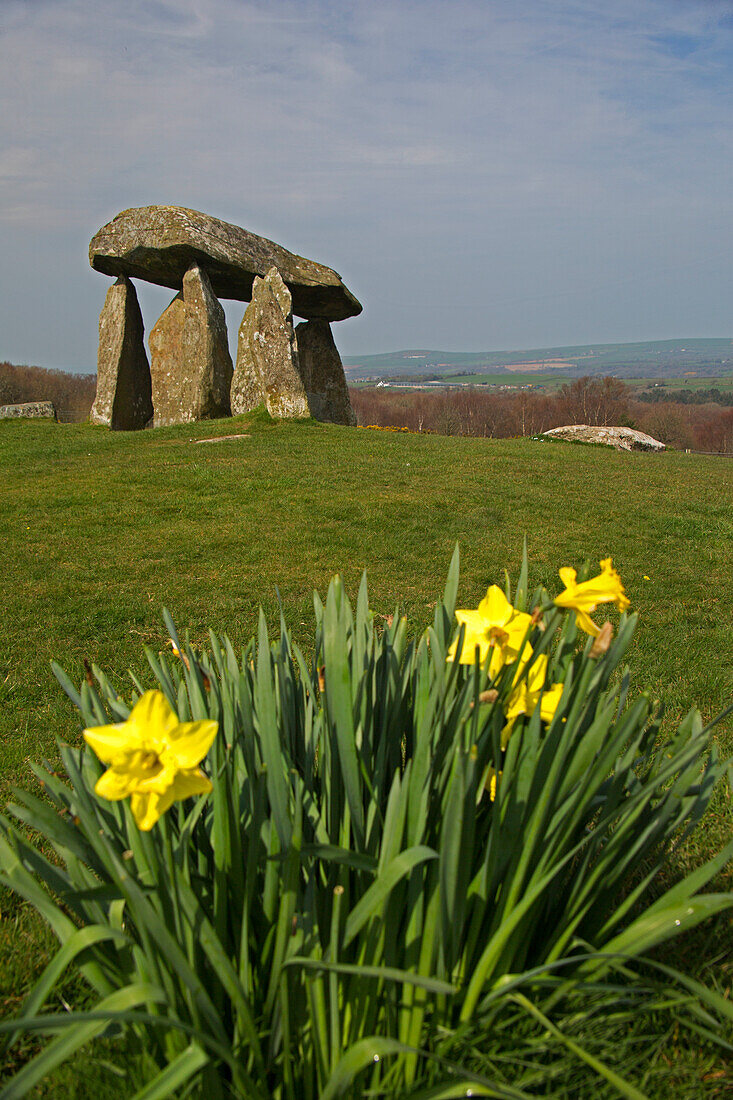 UK, Wales, Newport. Pentre Ifan Cromlech, a well, preserved ancient burial chamber (dolman).