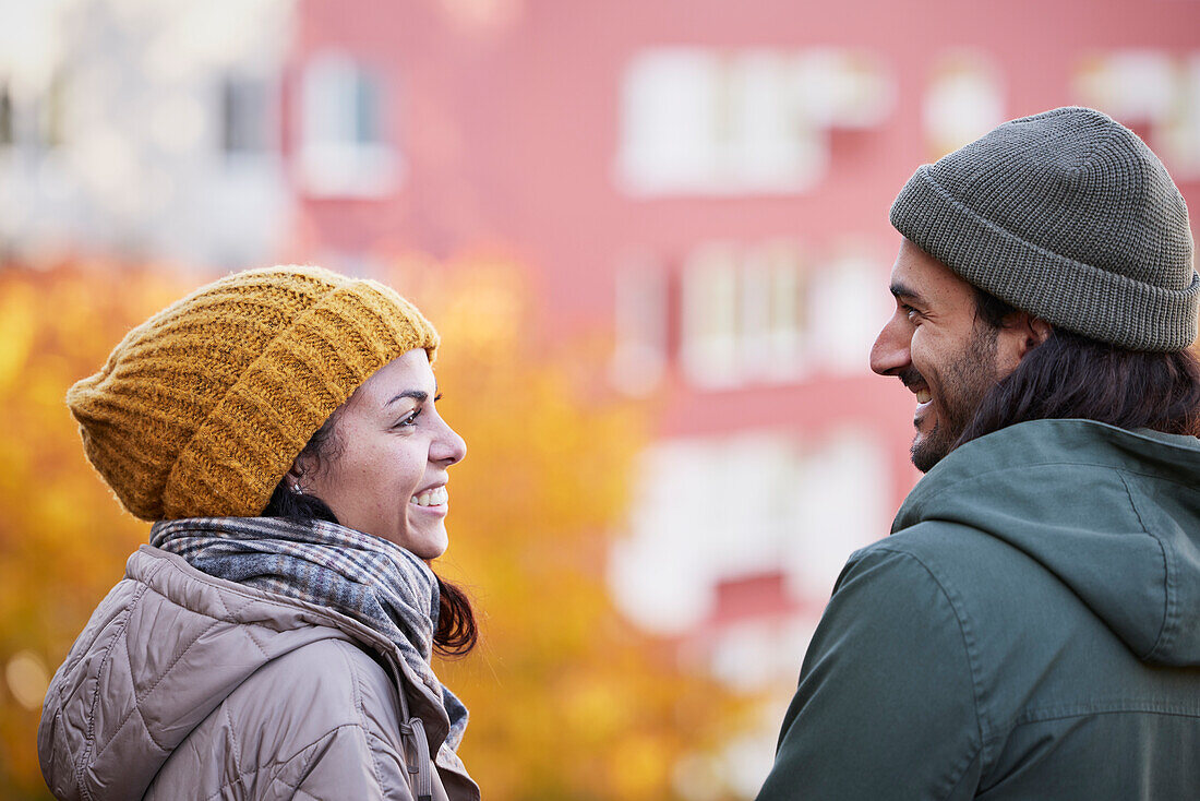 Happy couple in autumn scenery