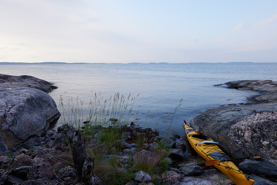 Kayak on rocky coast