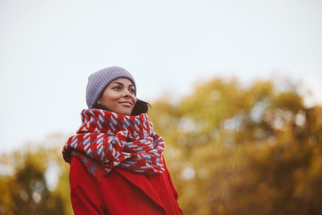 Smiling woman looking away