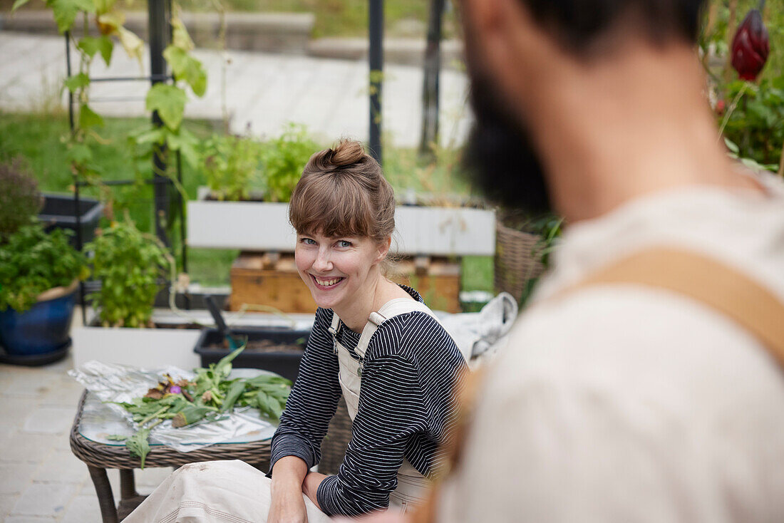 Smiling woman looking away