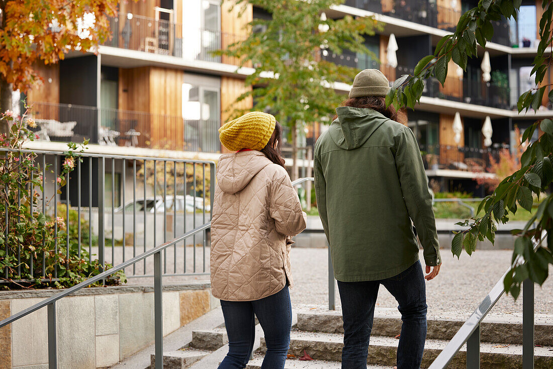 Man and woman walking together