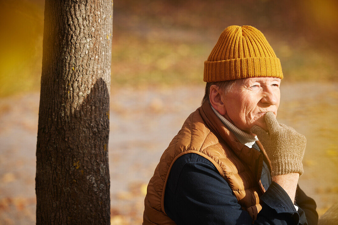 Senior man contemplating in park