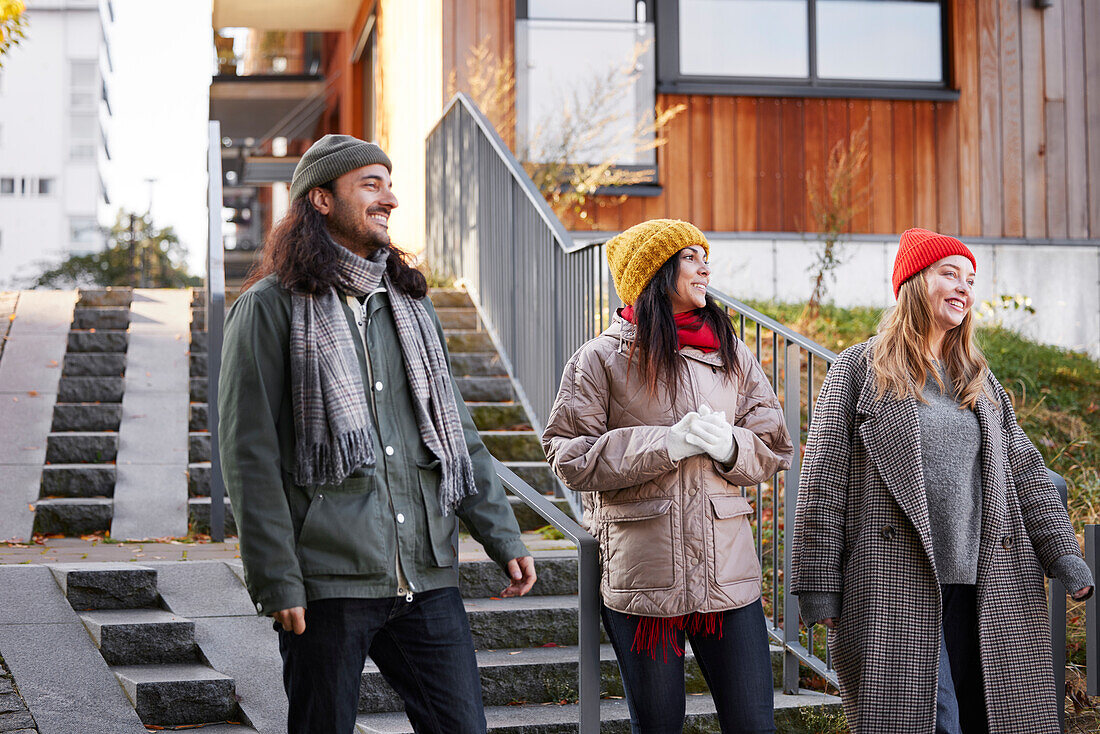 View of friends walking together