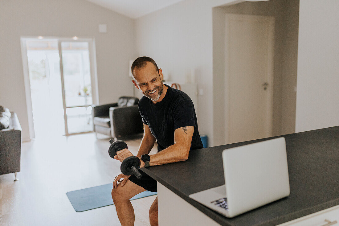 Man training at home