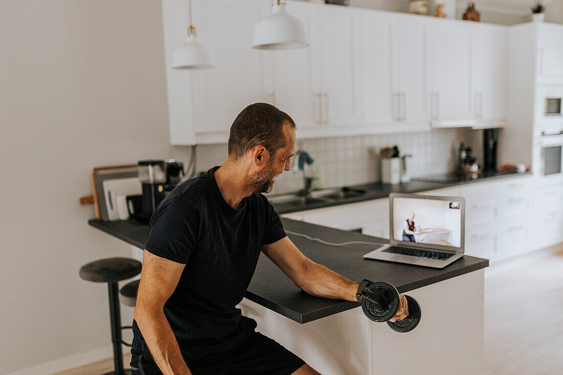 Man training at home