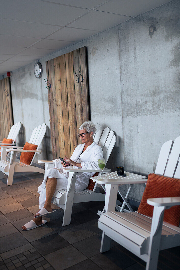 Senior woman relaxing in spa