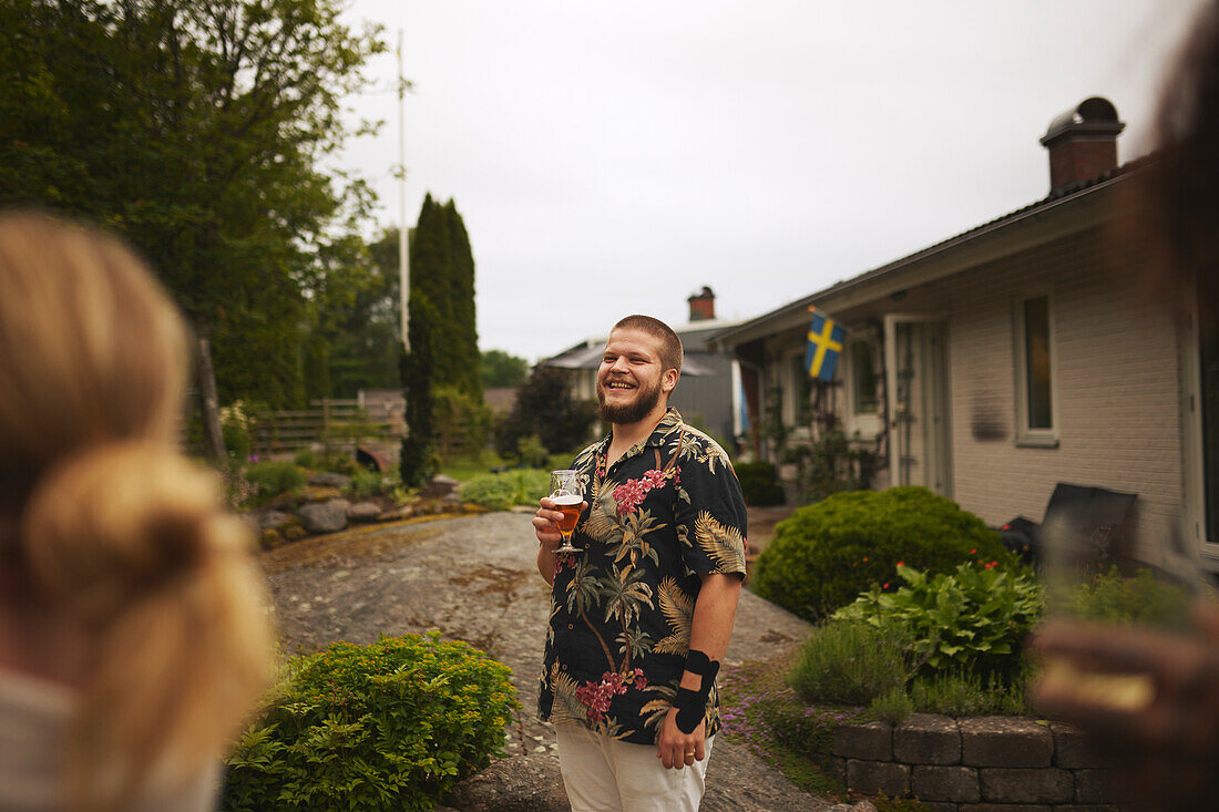 Smiling man looking away