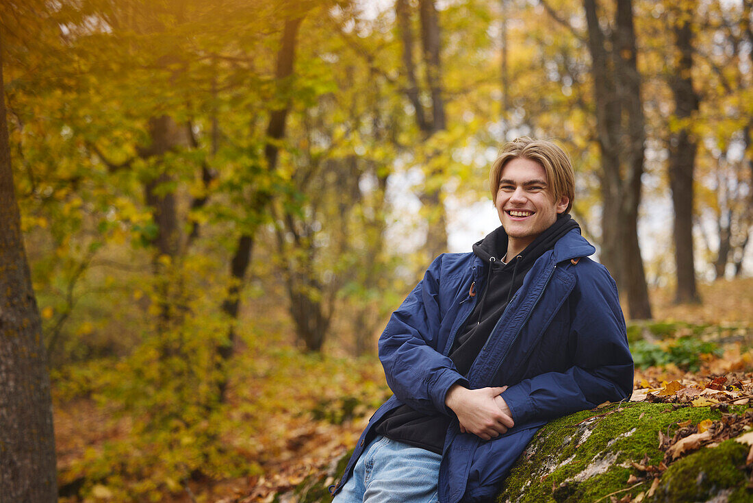 Smiling man looking away