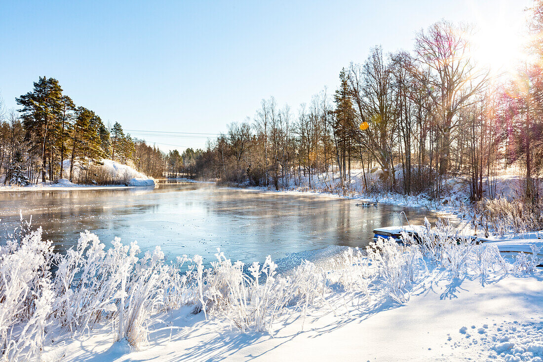 River at sunny day in winter