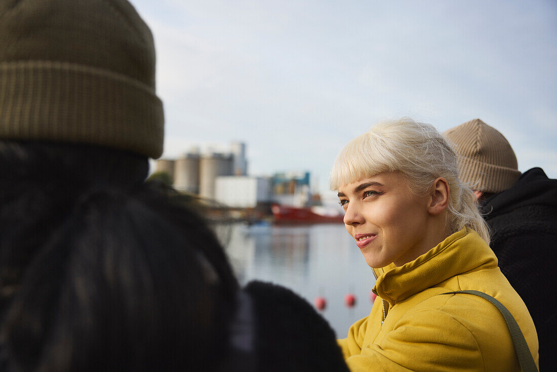 Smiling woman looking away