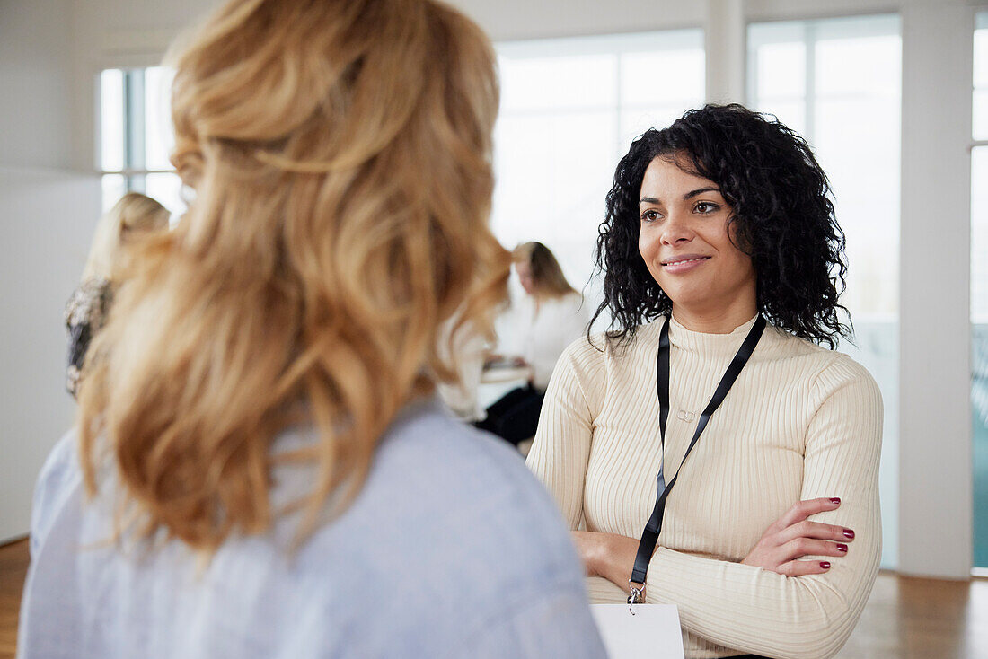 Smiling businesswoman talking