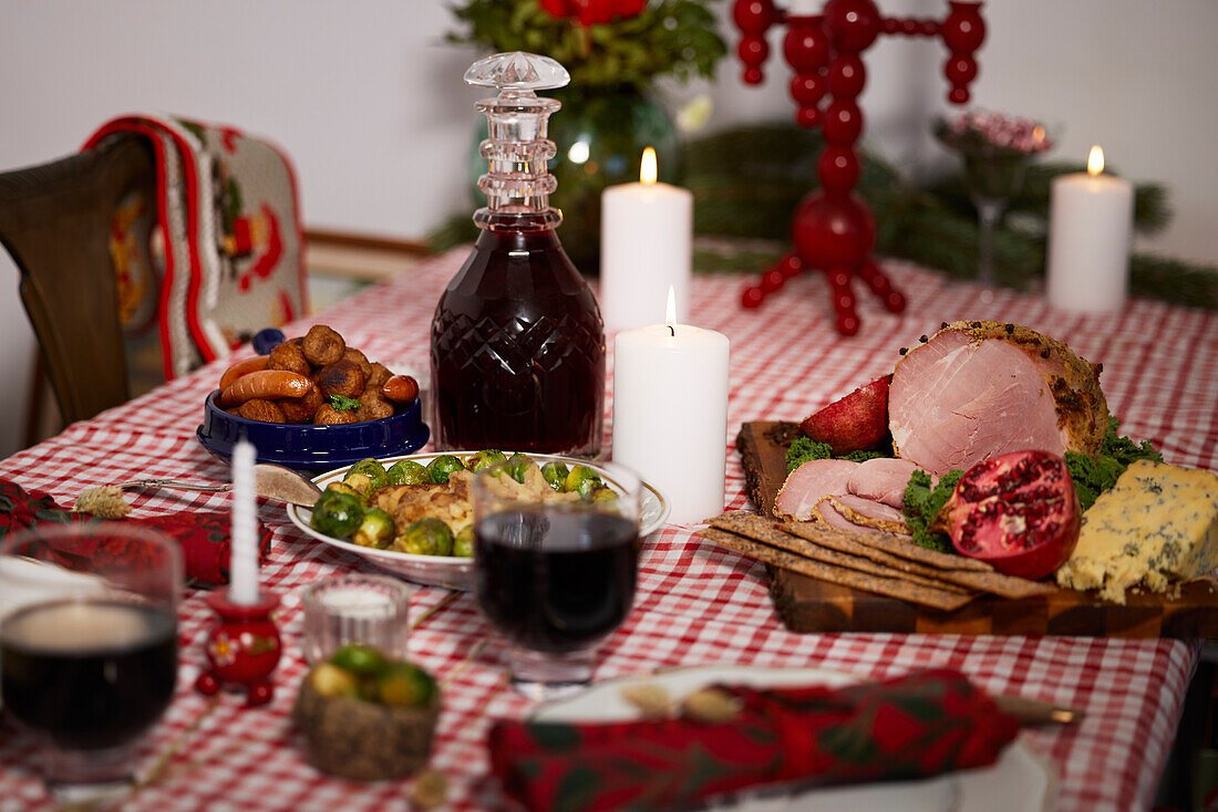 View of Christmas food on table