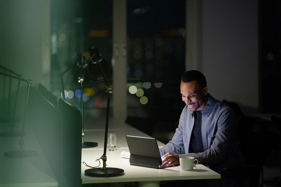 Man working late in office