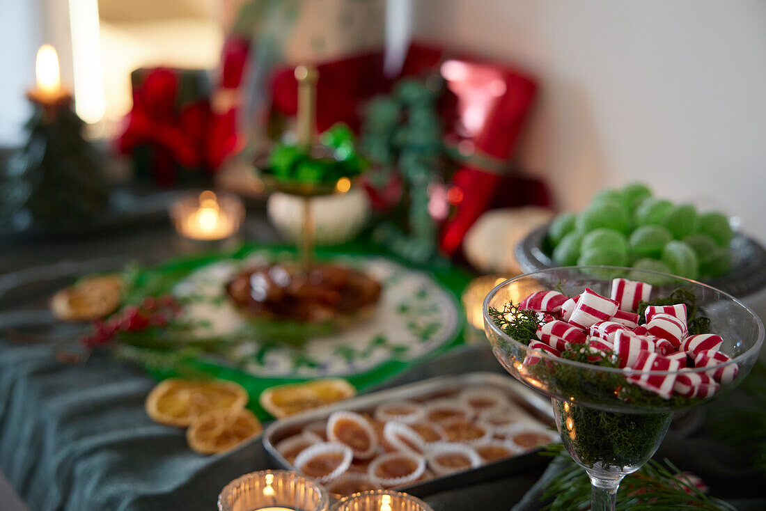 Various Christmas sweets and decorations