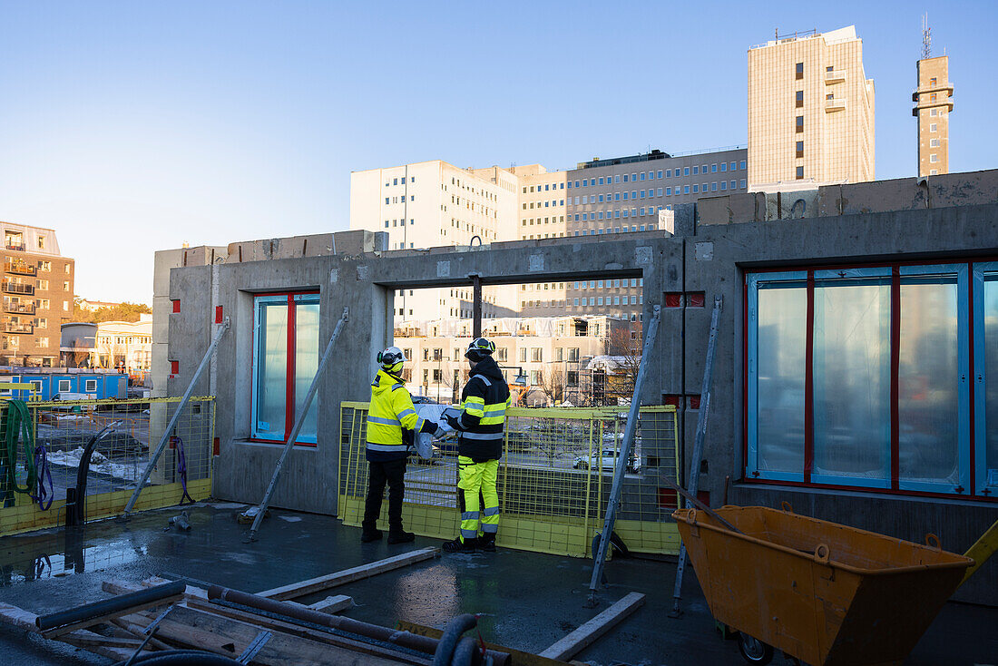 Two engineers at construction site