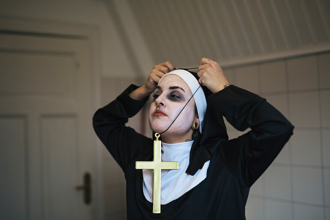 Woman dressed as nuns for Halloween