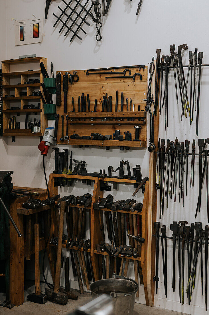Various tools in blacksmith workshop