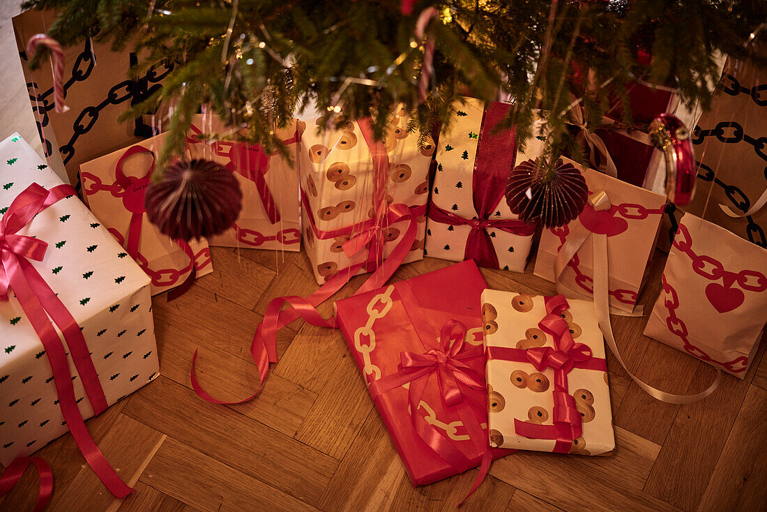 Christmas presents under Christmas tree