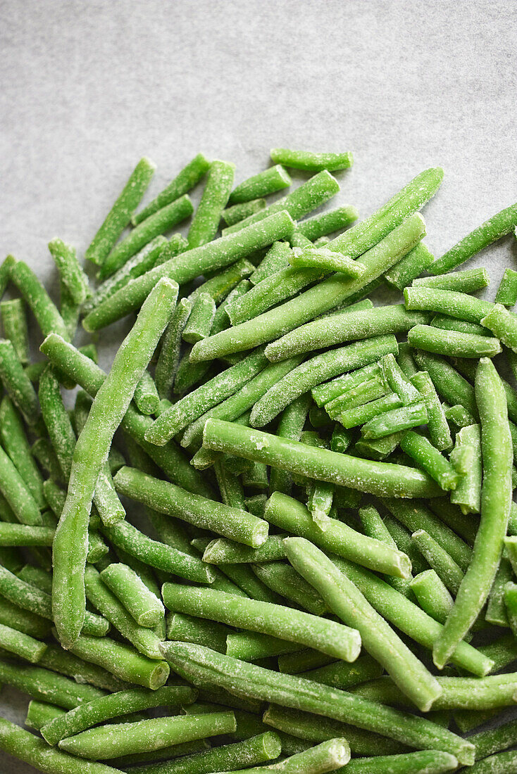 Heap of frozen green beans