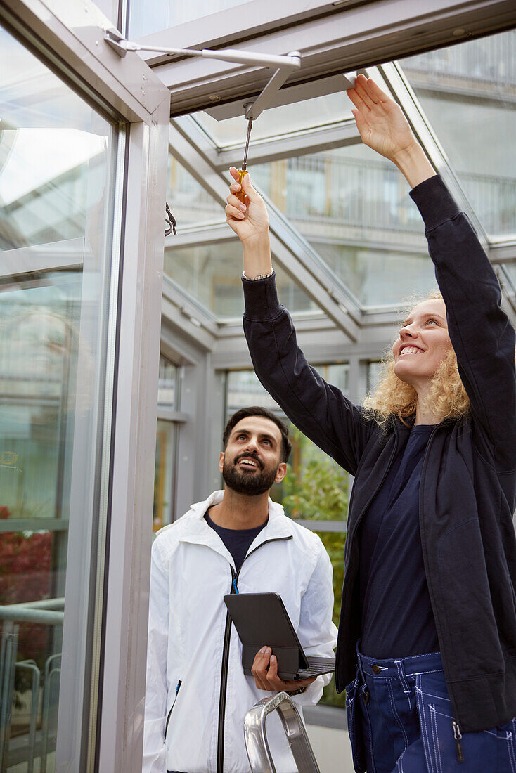 Man and woman working together