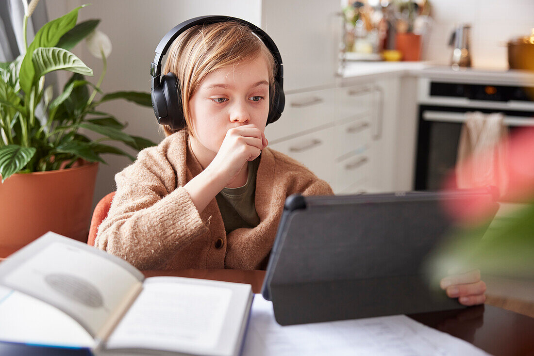 Girl doing homework at home