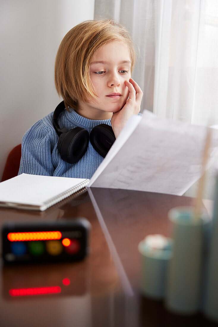 Girl doing homework at home