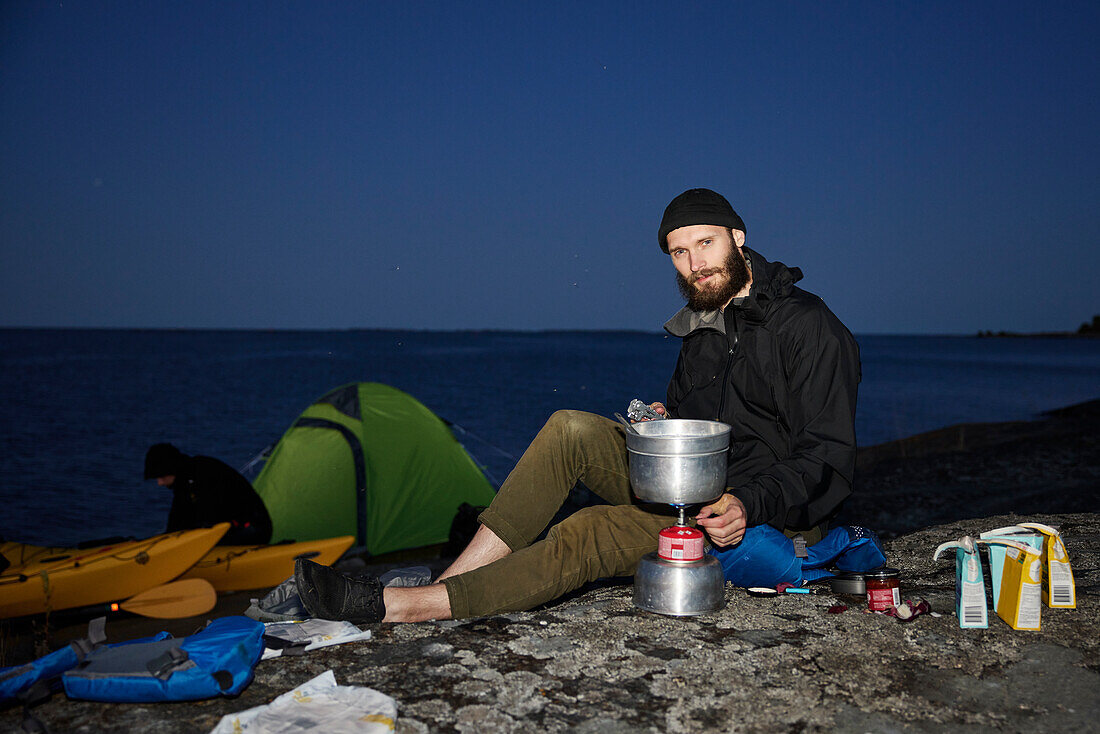 View of tourist camping at sea