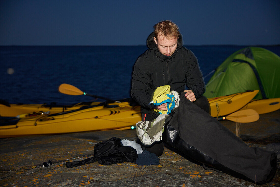 View of tourist camping at sea