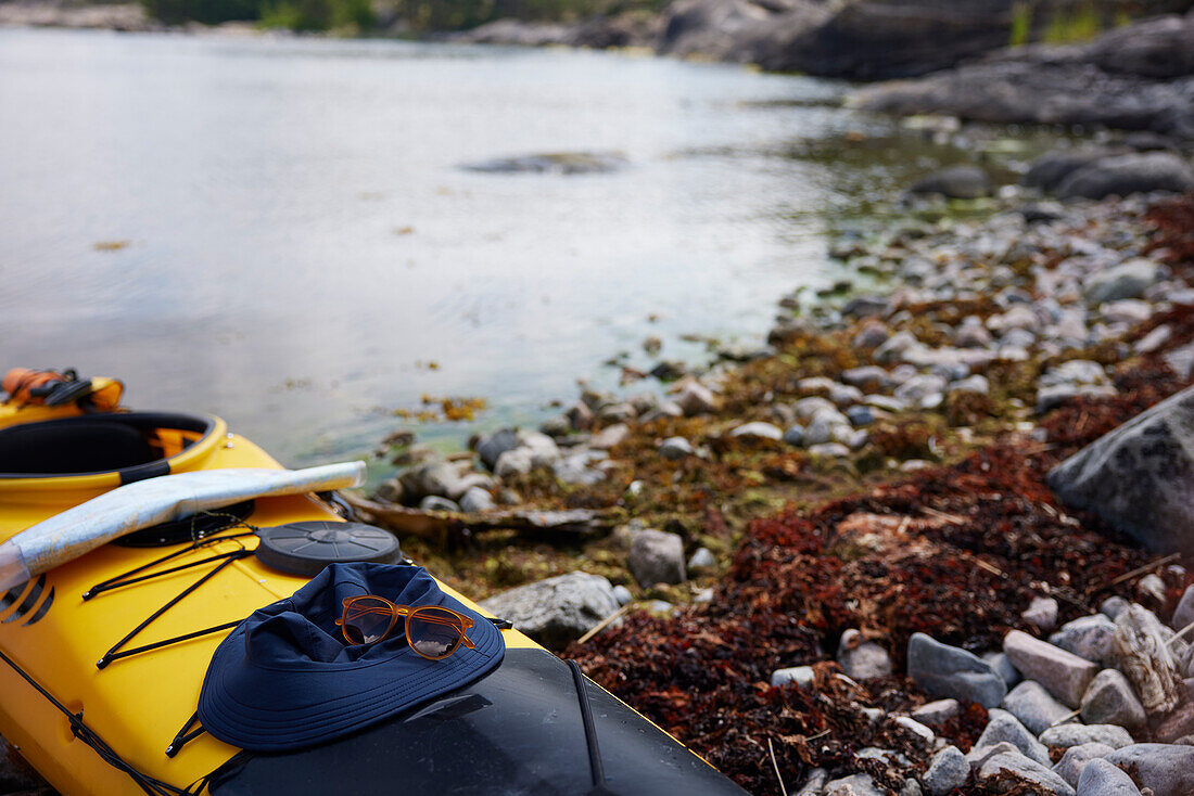 High angle view of kayak at water