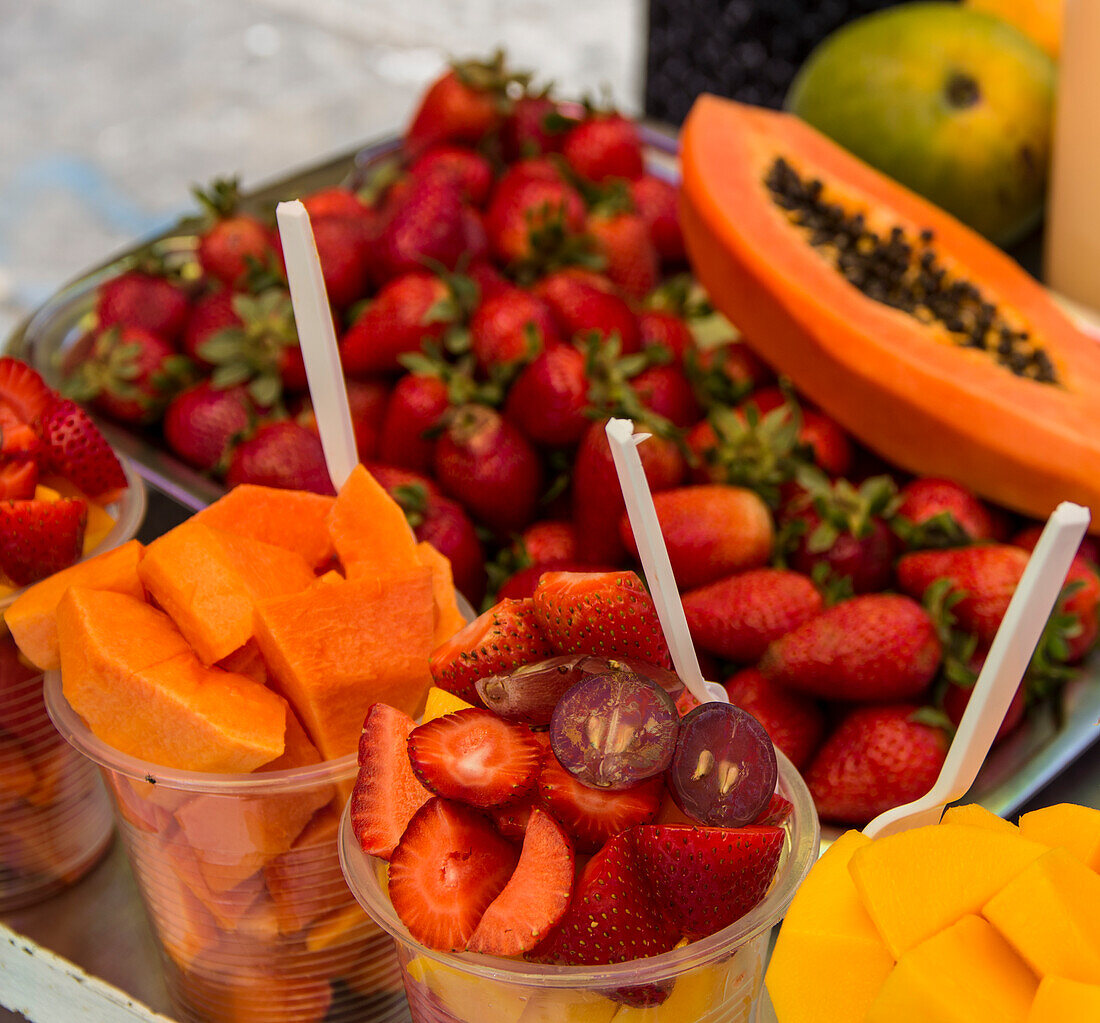 Fresh tropical fruit for sale in historic Cartagena, Colombia.