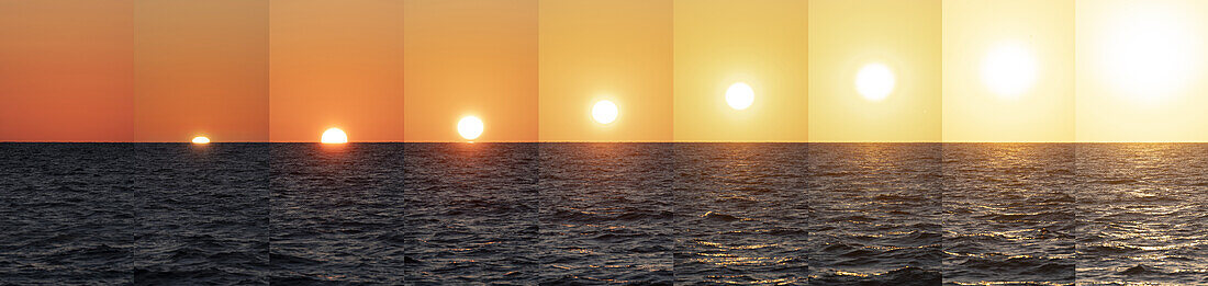 USA, Florida, Boca Raton, Sequence of Sun coming up above sea