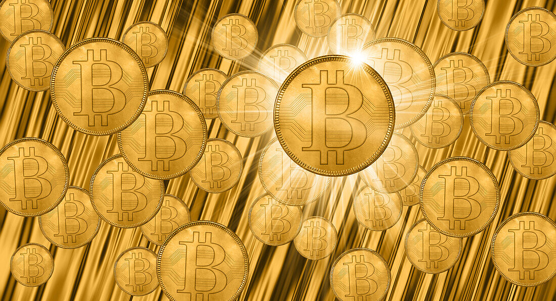 Golden bitcoins, cgi