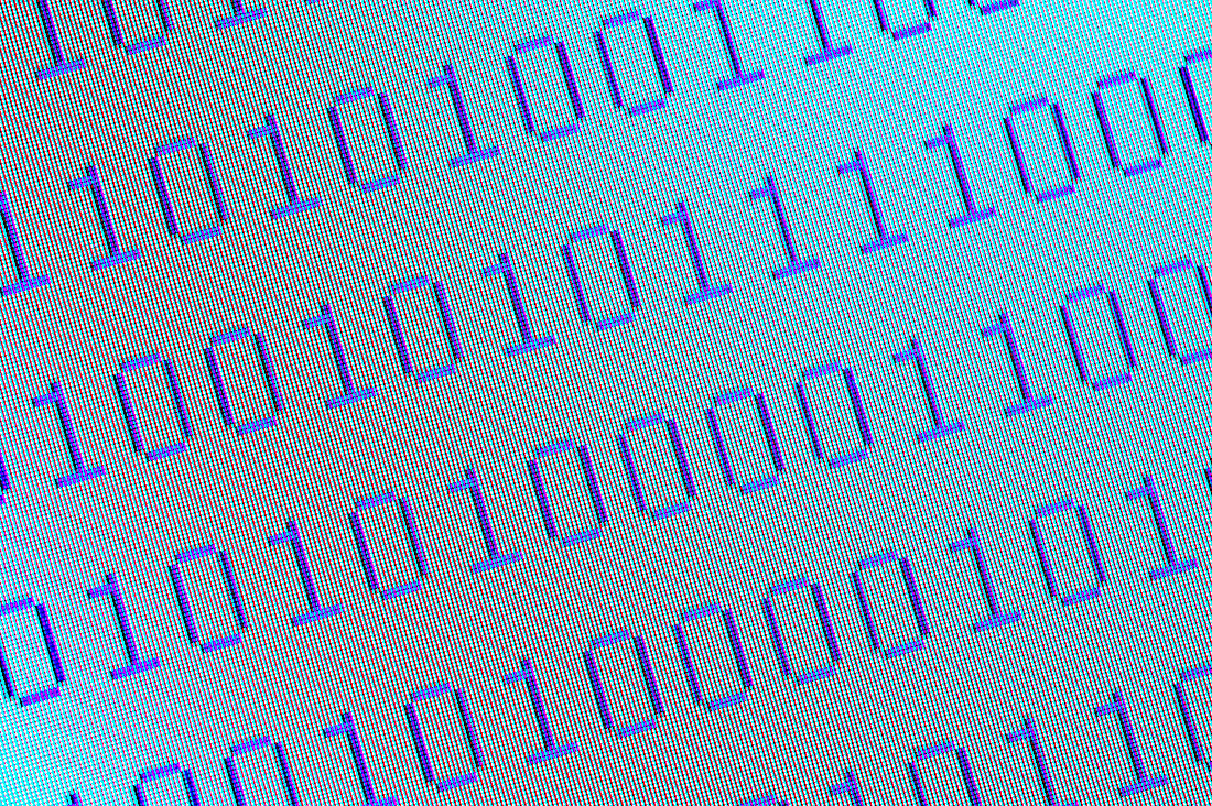 Close-up of pixelated binary numbers on computer screen
