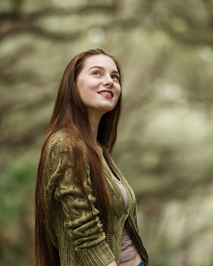 Smiling woman in park