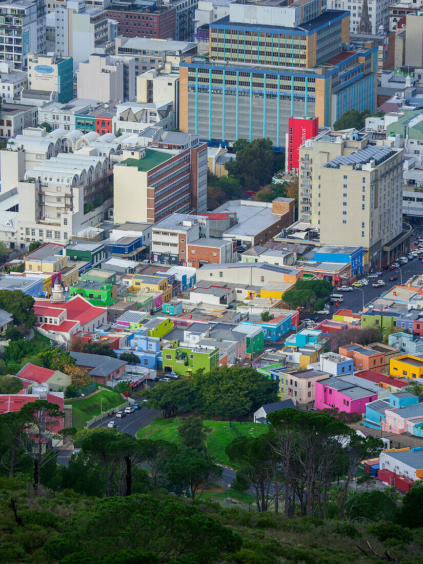 South Africa, Western Cape, Cape Town, Aerial view of colorful buildings in city