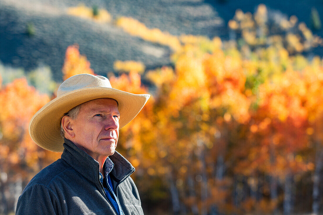 Portrait of senior man wearing cowboy hat