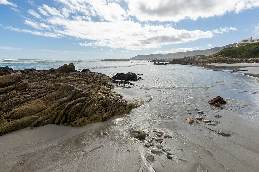 South Africa, Hermanus, Eroded rocks on sea coast