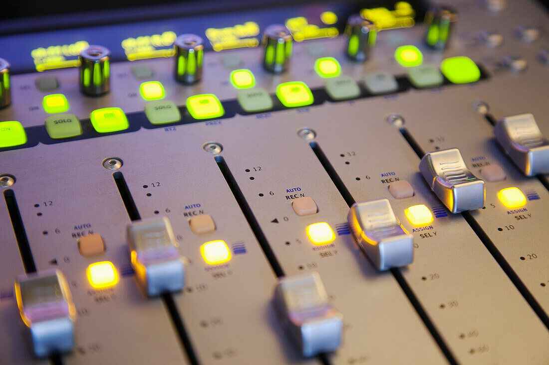 Mixing console in recording studio